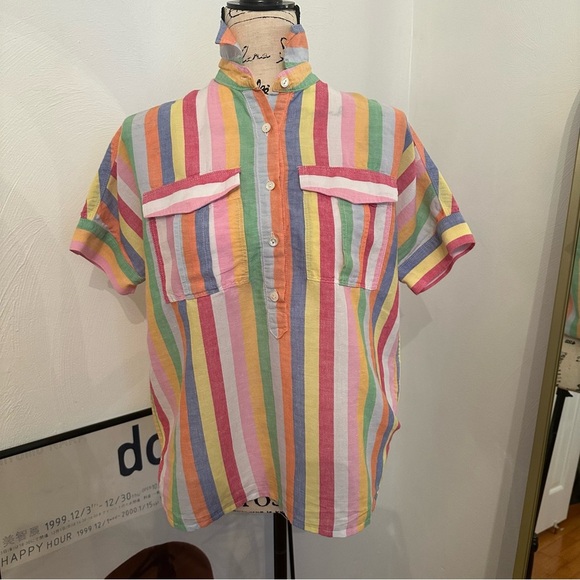 J Crew Linen Blended Candy striped Shirt Size 0 ¥¥ - Picture 2 of 14